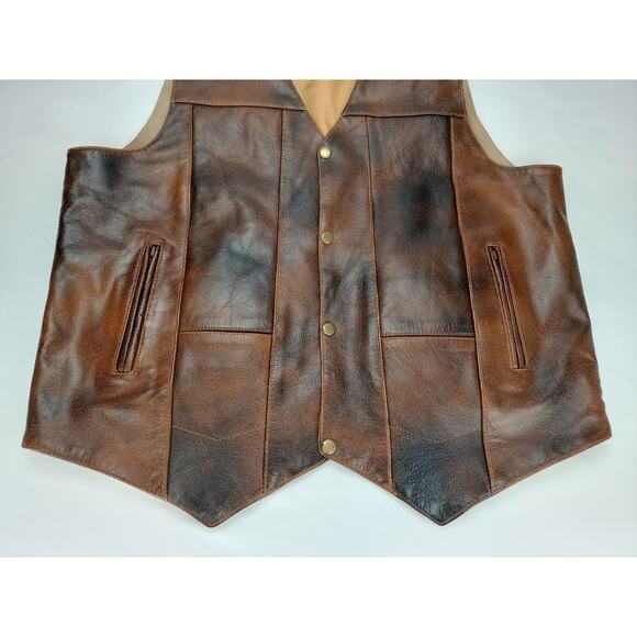 Leather Biker Vest Brown Buffalo Hide Concealed Carry Vest-Leather Supreme Sz 48 - Picture 3 of 13